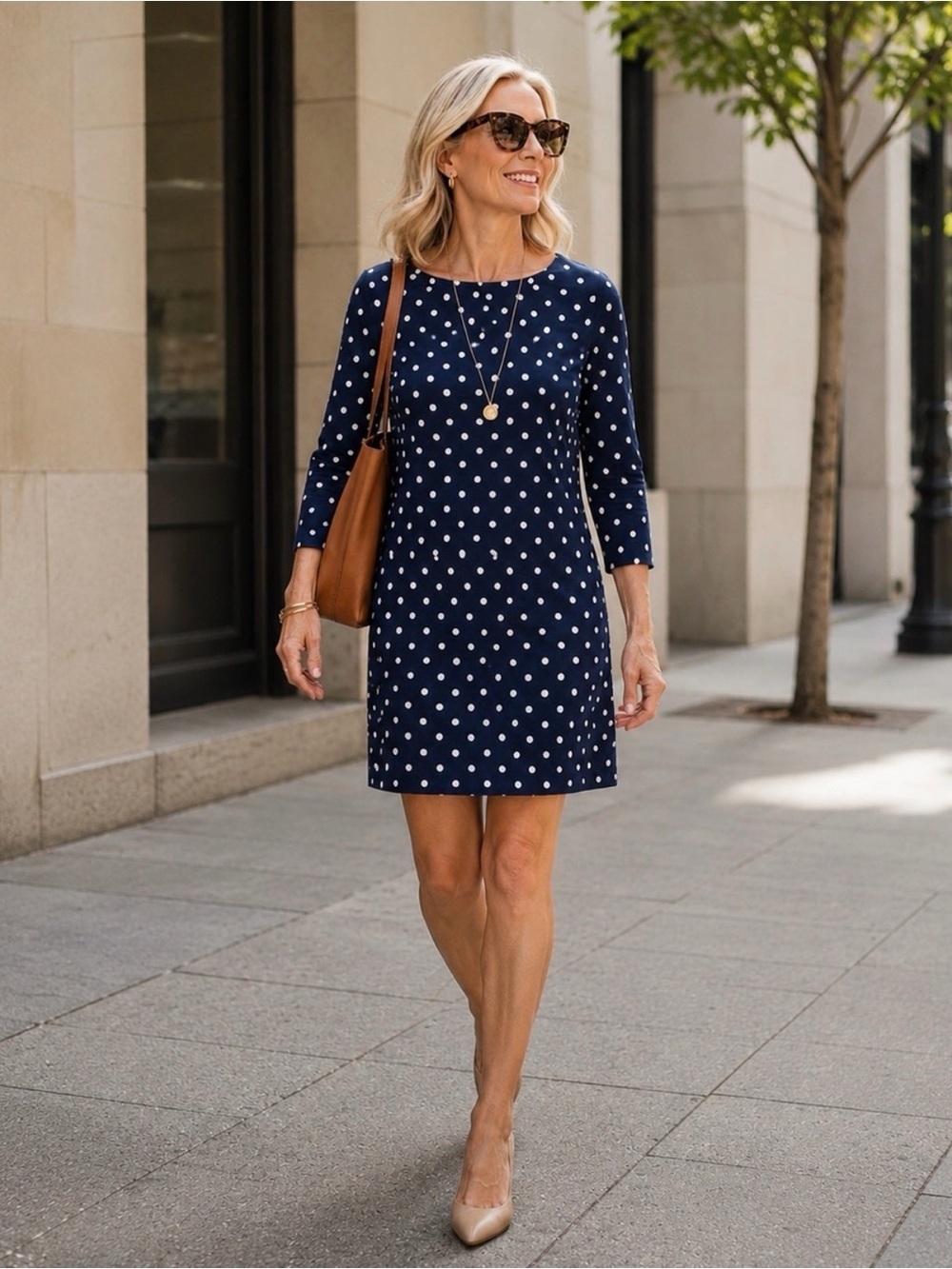 Boden Navy and White Polka Dot Mini Dress